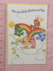 Vintage 1986 Care Bears Original Artwork Glitter Get Well Greeting Card