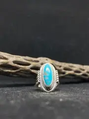 Native American Navajo Kingman Turquoise Sterling Silver Ring Size 7 signed