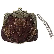 Nevenka Womens Beaded Party Clutch Vintage Rose Purse-Coffee