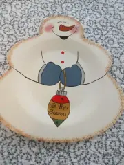 Snowmen Plate ~ Wooden ~ 9.5" X 9.5" ~ Handmade