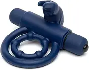 [Lovehoney] Bionic Bullet Rabbit Vibrating Cock Ring - Stretchy Silicone Double Penis Ring - 5 Function Removable Bullet Vibrator - Waterproof - Blue