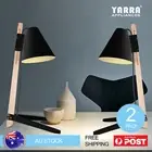 2X Industrial Study Table Light E27 Metal & Wood Bedside Desk Lamp Black