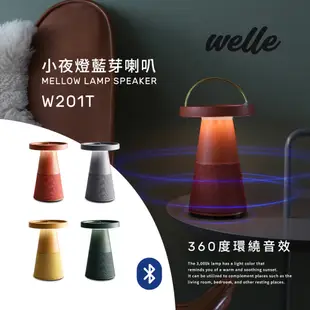 韓國WELLE小夜燈藍芽喇叭，360度環繞音效 W201T-現代灰-台灣公司貨