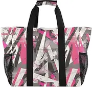 [sanluoli] Tote Bag For Women Collapsable Beach Bag With Pockets Canvas Carrier Bags, Graffiti Artwork Purple Grey Geometic Pattern, 1 size