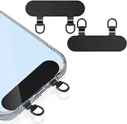 ZXZone 2 Way Metal Phone Tether Tab, Upgraded Double Buckle Hole Ring Cell Phone Lanyard Patch, Phone Strap Replacement Part for iPhone Cases (T, 2 Pieces) (Black)