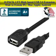 10 PACK High Speed USB 2.0 Extension Cable A Male to A Female 3 FT PC, PHONE