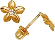 [JewelryWeb] 14k Yellow Gold CZ Simulated Diamond Star Shape Screw Back Earrings 6x6mm Stud Earring for Women