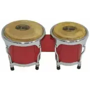 Mano Percussion 4-5″ Inch MP560 RED Mini Bongo Drums Pair Natural Skin Bongos