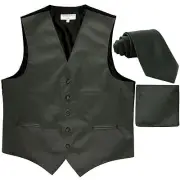 New solid Men's dark gray formal vest Tuxedo Waistcoat_2.5" necktie & hankie