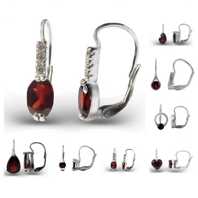 Silver Garnet earrings Pyrope earings Leverback Czech red gemstone