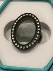 Origami Owl Black Crystal Locket Ring Size 6