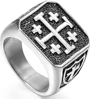 [Jude Jewelers] Stainless Steel Crusader Jerusalem Cross Ring