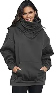 [KENAIJING] Women's Fleece Hoodie with Scarf, Cotton Oversize Jumper, Hooded Pullover, Sweater, Sweatshirt with Hood, Urban