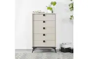 Tallboy with 5 Storage Drawers MDF Combination of Champagne and Black Colour