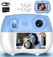 Kids Camera Instant Print - Front Rear Dual Selfie Kid Camera,Fun Birthday Gift for Girls Boys Ages 3-12, HD Digital Video Cameras-Blue