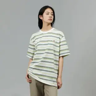 【Dickies】男女款雲白色條紋純棉舒適休閒短袖T恤｜DK013074J42