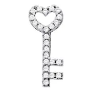 14k White Gold Round Diamond Key Heart Pendant 1/4 Cttw