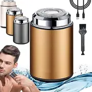 Mini Electric Shaver, Portable Pocket Travel Shaver, USB Rechargeable Waterproof Shaver Electric Beard Trimmer for Car, Travel (Gold)