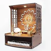 Beautiful Wooden Pooja Stand for Home Wall Mounted with LED Spot Light (H- 15.5, L- 11.5, W-11 Inch), Wall_Hanging_Mandir_2
