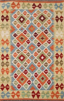 Geometric Kilim 3x4 ft. Multicolor Oriental Accent Rug Flat-Weave