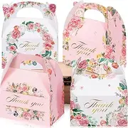 Wedding Floral Thank You Treat Boxes 6 x 3.5 x 3.5 Inch, White Pink Floral Cardboard Gift Box Tea Party Favor Boxes Candy Cookie Container for Brunch Wedding Birthday Baby Shower Celebration(24 Pcs)