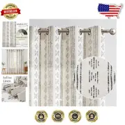 Elegant Boho Linen Curtains, 108" Light Filtering Drapes - 2 Panels, Grommet Top