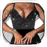 [Fstrend] Women Rhinestone Mesh Long Sleeve See Through Cover up Crop Tops Sexy Nightclub Fishnet Bikini Rave Festival Fashion Body Accessories Jewelry for Women and Girls