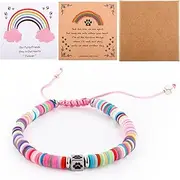 Pet Memorial Bracelet, Dog Loss Sympathy Gift Rainbow Colorful Polymer Clay Drawstring Bracelet Gift for Women Men Who Loss of Pets Cat Furry Friend, Medium, Stainless Steel, no gemstone