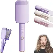 Hair Waver Ceramic 3-Barrel Hair Waver Crimper, Dual Voltage Curling Iron for Beach Waves, Ionic Deep Waver Tool with Anti-Scald Design Hair Crimpers And Wavers (Lavender Purple)