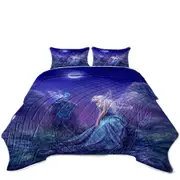 Fantasy Art the Moon Light Blue Dragon Fairy Coverlet
