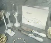 Calla Lily Wedding Set - Guest Book, Toasting Flutes, Cake Knife & Server, Pen