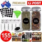 155X Clear Glass Spice Jars Lid Herb Seasoning Condiment Square Kitchen Storage