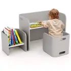 3 Pieces Kids Wooden Table & Chairs Set Children Play Study Activity Desk Grey