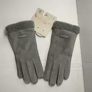 KOOLABURRA By UGG Suede Gloves Cuffed Faux Fur Lining Gray Size M