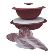 Tupperware Essentials Rice & Soup Servers 7.5 Cups with Spoons Passion Red