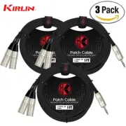 3-PACK Kirlin 1FT 3.5mm TRS To Dual XLR Male Noise-Free Y-Cable Y-370 PRL-01/BK