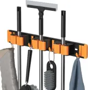 Unjumbly Broom Holder Wall Mount, [3 Racks & 4 Hooks] Mop Orange