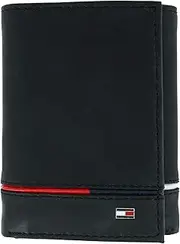[Tommy Hilfiger] Men's Leather Leif RFID Trifold Wallet with Double ID, Black