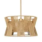 16" X-Round Shape Woven Rattan Pendant, 1-Light Country Rustic Boho Wicker Ch...