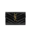 YSL 金logo漆面牛皮釦式卡夾零錢包(414404-黑)