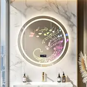 LUVODI 800mm Bluetooth Round LED Bathroom Mirror, Circle Illuminated Backlit Front Light Wall Mounted Vanity Mirror with Demister, Anti-Fog, 3 Lighting Modes, Dimming Light, IP44