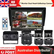 7" Monitor Dual Head Black+ 2x 4Pin IR Reversing Cameras 12-24v Truck Trailer Rv