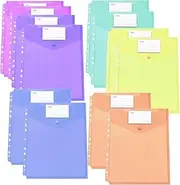 Pack of 12 A4 Document Folders, 6 Colours, A4 Document Bag with 11 Hole Edge and Label Pocket, Plastic Portfolio Folder, Waterproof, Document Wallets A4, Document Pockets (Vertical, Multi-Colour)