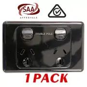 1 x Double 10AMP Power Point GPO - DOUBLE POLE - BLACK Electrical - SAA