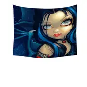 Faces of Faery #113 Vampire Dragon Winged Girl Tapestry