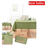 Classic Hemstitch Moss Green Linen Tablecloth - 60x144 Inches, Machine Washable