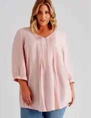 Autograph Top Plus Size 20 Tunic Shirt Blouse Pink Pintuck Viscose 3/4 Sleeve