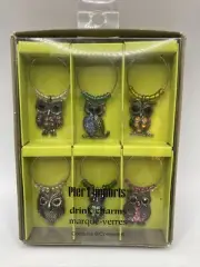 Pier 1 Imports Wine Glass Drink Charms set of 6 Owl beaded
