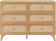 GANLLY 6 Drawer Dresser,Rattan Dresser for Bedroom, Mid-Century Modern Organizer Dresser for Closet Bedroom,Hallway,Entryway,Natural Brown