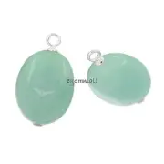 2 Amazonite In Sterling Silver Puffy Oval Dangle Charm Earring Beads #98116